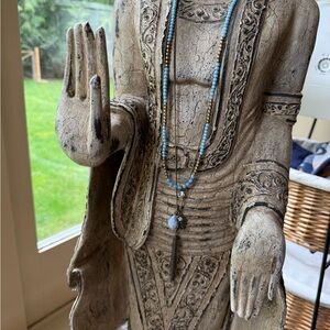 Layered Beaded Blue Pendant Necklace